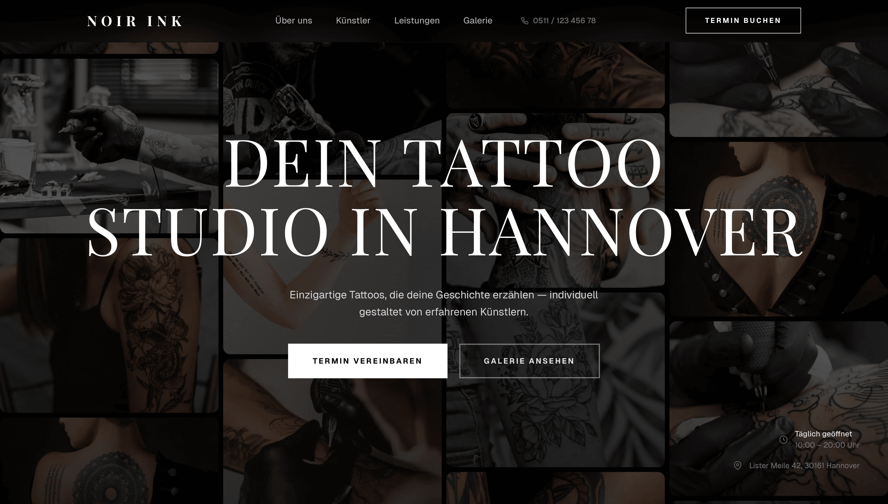 Noir Ink, Website-Vorschau